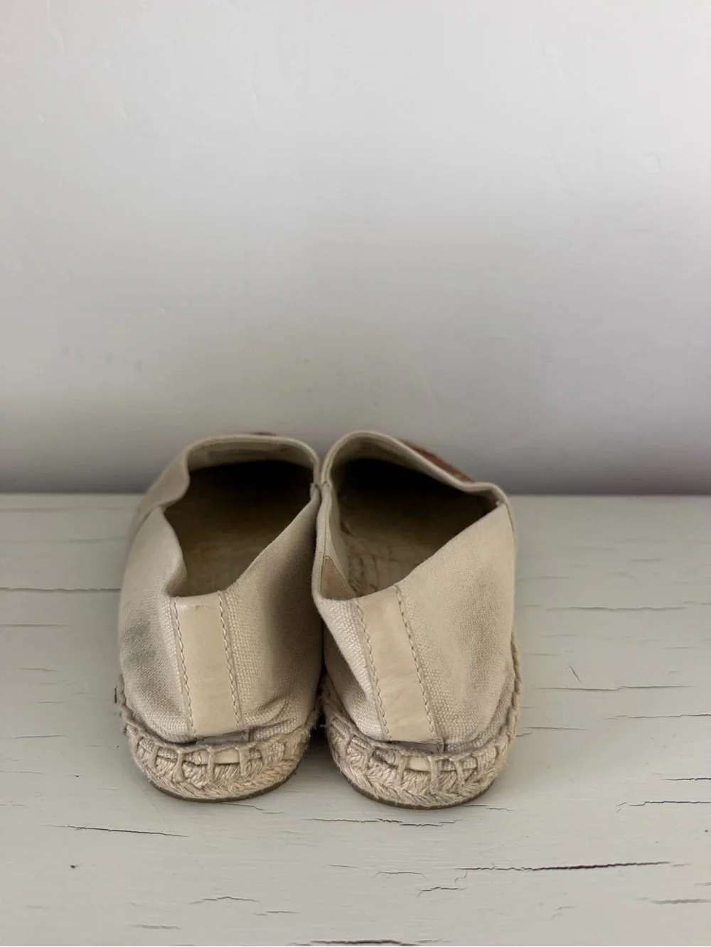 Tory Burch Double T Logo Canvas Espadrille Flats Brown Cream Size 9